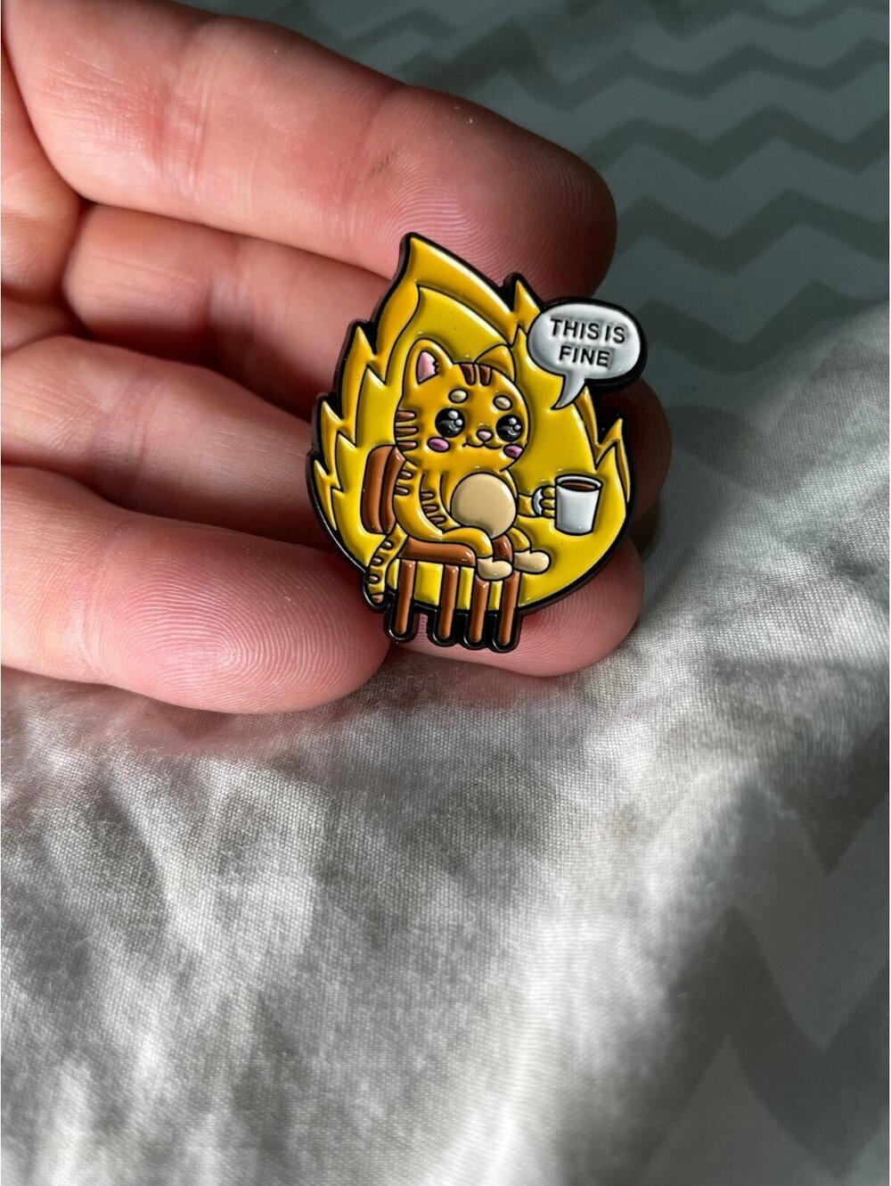 This is fine funny enamel pin cat meme